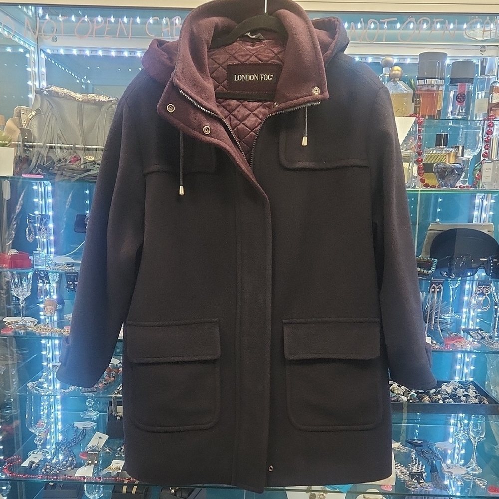 Men's London Fog Blue and Purple Pea Coat with Wool Blend